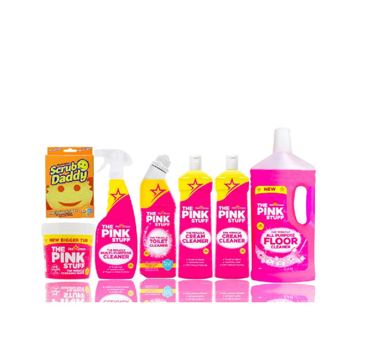 Pink Stuff Mega Set - Exfoliante, Pasta 850g, Limpiador Multiusos, Inodoro, Limpiador Crema, Limpiador Vloer